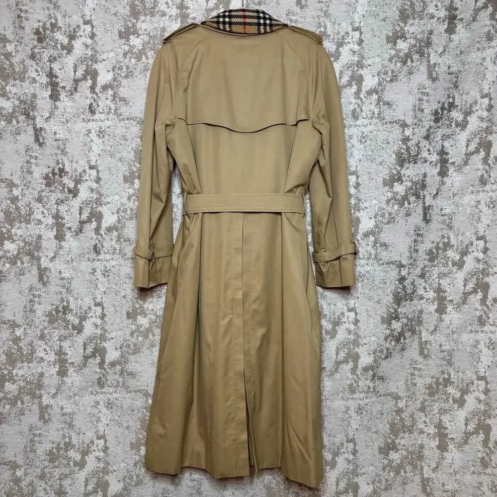 Burberry Belted Trench Coat with Plaid 100% Wool Lining & Collar in Honey - Picture 2 of 16
